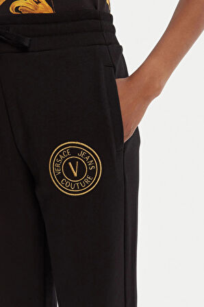 Kadın Regular Fit Nakışlı V Amblemli Paçası Lastikli Eşofman Altı - Siyah/Altın Sarısı | L