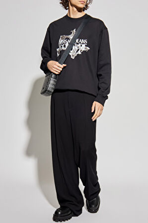 Erkek Regular Fit Barok Desenli Bisiklet Yaka Sweatshirt - Siyah | L