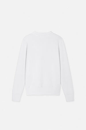 Kadın Regular Fit Barok Desenli Bisiklet Yaka Sweatshirt - Beyaz/Altın Sarısı | XS