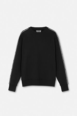 Erkek Regular Fit Yazı Logolu Şeritli Bisiklet Yaka Sweatshirt - Siyah | XL