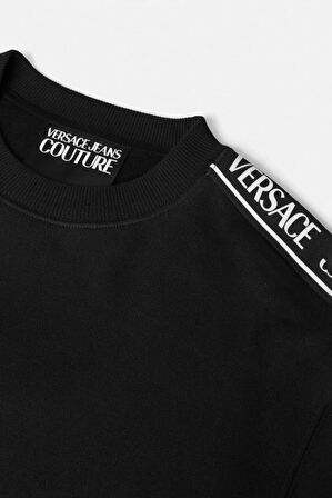 Erkek Regular Fit Yazı Logolu Şeritli Bisiklet Yaka Sweatshirt - Siyah | XL