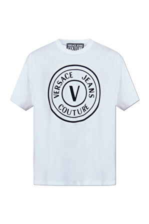 Erkek Regular Fit V Amblemli Bisiklet Yaka T-Shirt - Beyaz | L