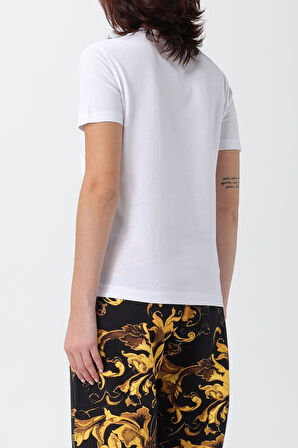 Kadın Regular Fit Yazı Logolu Bisiklet Yaka T-Shirt - Beyaz | S