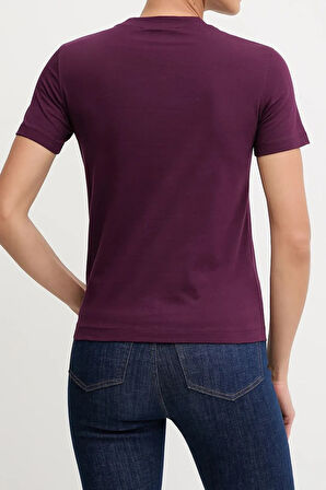 Kadın Regular Fit Parlak Yazı Logolu Bisiklet Yaka T-Shirt - Mor | L