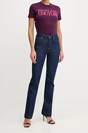 Kadın Regular Fit Parlak Yazı Logolu Bisiklet Yaka T-Shirt - Mor | XS