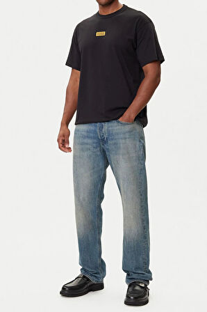 Erkek Regular Fit Metal Plakalı Bisiklet Yaka T-Shirt - Siyah | L