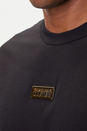 Erkek Regular Fit Metal Plakalı Bisiklet Yaka T-Shirt - Siyah | S