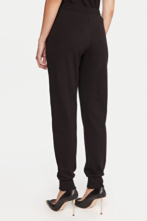 Kadın Regular Fit Nakışlı Yazı Logolu Paçası Lastikli Eşofman Altı - Siyah/Altın Sarısı | XS