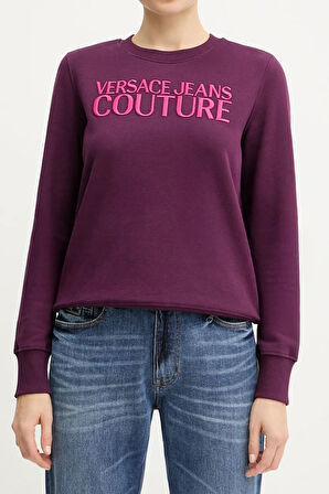 Kadın Regular Fit Nakışlı Yazı Logolu Bisiklet Yaka Sweatshirt - Mor | XS