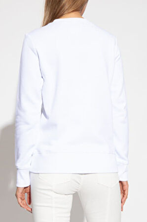 Kadın Felpe Serigrafiche Nakışlı Logo Sweatshirt - Beyaz/Gold | M