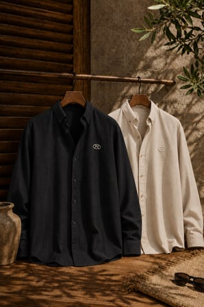 Erkek Müslin Oversize Gömlek 2'li Set Siyah-Bej