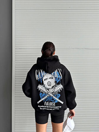 3 iplik şardonlu oversize compact kafa baskılı sweat siyah