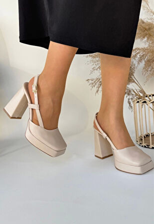 Mety Bej Cilt Topuklu Ayakkabı