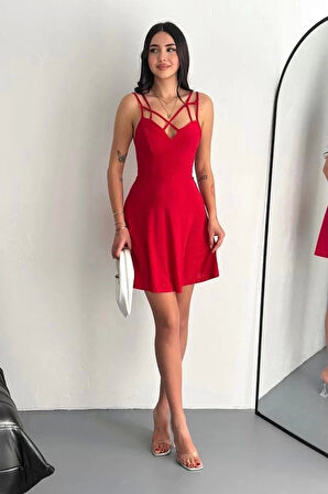 İnce çift askılı mini elbise