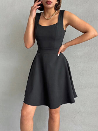 Kadın kare yaka kısa elbise s251188