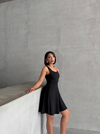 Kadın kare yaka kısa elbise s251188