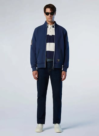 North Sails Lacivert Erkek Fermuarlı Regular Fit Nakışlı Sweatshirt NS0000691126