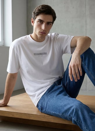 Beyaz Erkek %100 Organik Pamuk T-Shirt NS0000693145