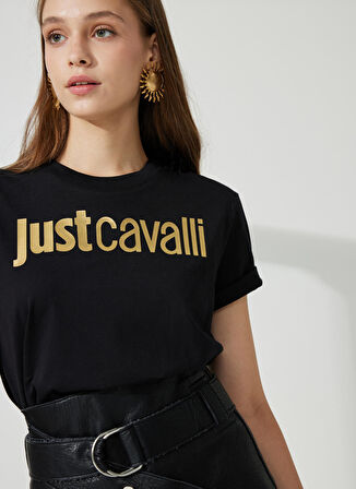 Just Cavalli Bisiklet Yaka Baskılı Siyah Kadın T-Shirt 74PBHF00