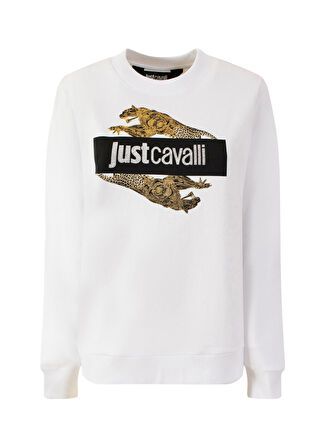 Just Cavalli Bisiklet Yaka Baskılı Siyah Kadın Sweatshırt 74PBIF07