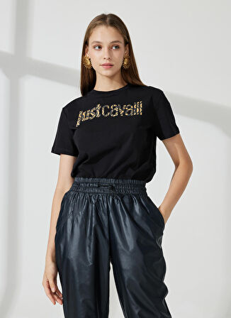 Just Cavalli Bisiklet Yaka Baskılı Siyah Kadın T-Shirt 74PBHG03