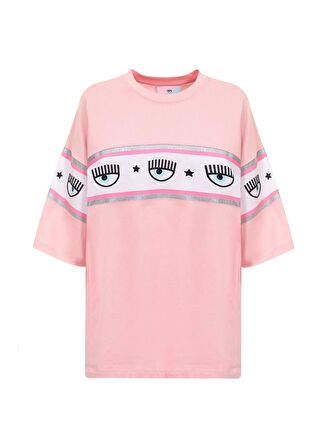 Bisiklet Yaka Baskılı Pembe Kadın T-Shirt 75CBHF01