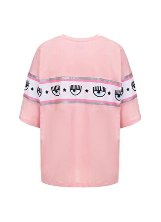 Bisiklet Yaka Baskılı Pembe Kadın T-Shirt 75CBHF01