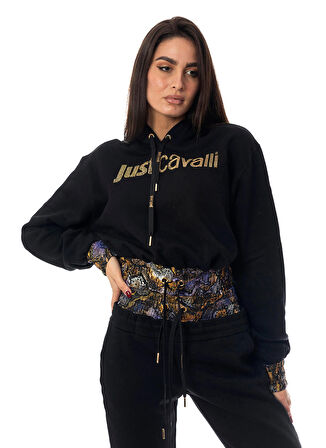 Just Cavalli Kapüşon Yaka Baskılı Siyah Kadın Sweatshırt 75PAI309