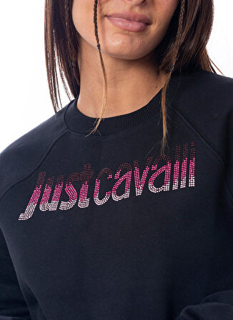 Just Cavalli Bisiklet Yaka Baskılı Siyah Kadın Sweatshırt 75PAIE00