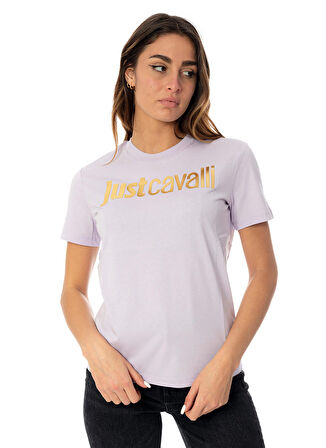 Just Cavalli Bisiklet Yaka Baskılı Beyaz Kadın T-Shirt 75PAHT00