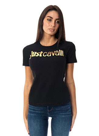 Just Cavalli Bisiklet Yaka Baskılı Siyah Kadın T-Shirt 75PAHT00