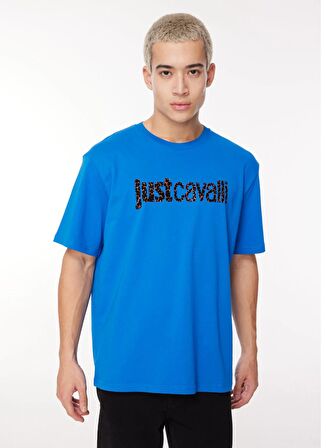 Just Cavalli Bisiklet Yaka Açık Mavi Erkek T-Shirt 75OAHG01