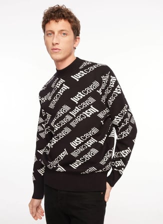 Just Cavalli Erkek Siyah Bisiklet Yaka Slim Fit Kazak 75OAFM05 
