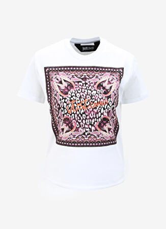 Just Cavalli Bisiklet Yaka Baskılı Beyaz Kadın T-Shirt 75PAHF04