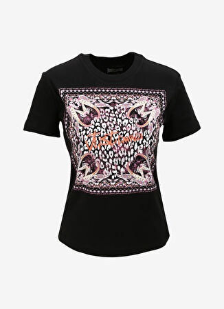 Just Cavalli Bisiklet Yaka Baskılı Siyah Kadın T-Shirt 75PAHF04