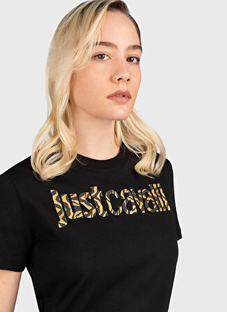 Just Cavalli Bisiklet Yaka Baskılı Siyah Kadın T-Shirt 75PAHG05