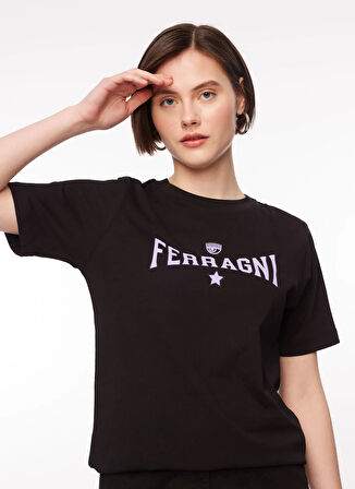 Chiara Ferragni Bisiklet Yaka Baskılı Siyah Kadın T-Shirt 75CBHT03