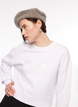 Chiara Ferragni Bisiklet Yaka Düz Beyaz Kadın Sweatshırt 75CBIT05