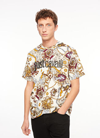 Just Cavalli Bisiklet Yaka Krem Erkek T-Shirt 75OAH6R3