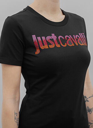 Just Cavalli Yuvarlak Yaka Baskılı Siyah Kadın T-Shirt 76PAHE06