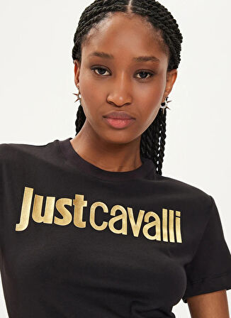 Just Cavalli Yuvarlak Yaka Baskılı Siyah Kadın T-Shirt 76PAHG11