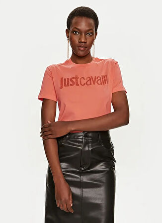 Just Cavalli Yuvarlak Yaka Baskılı Beyaz Kadın T-Shirt 76PAHE03