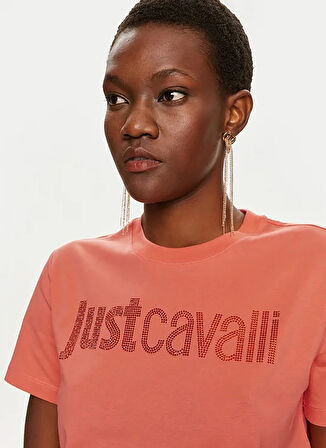 Just Cavalli Yuvarlak Yaka Baskılı Beyaz Kadın T-Shirt 76PAHE03