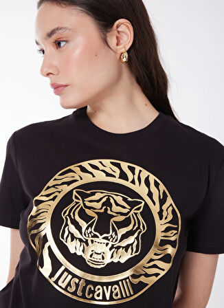 Just Cavalli Yuvarlak Yaka Baskılı Siyah T-Shirt 76PAHG12