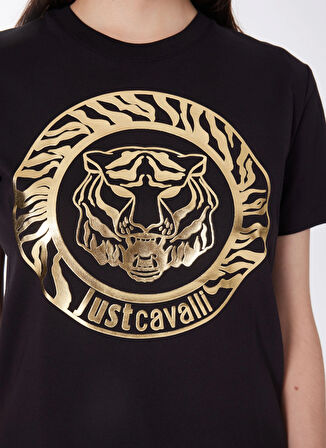 Just Cavalli Yuvarlak Yaka Baskılı Siyah T-Shirt 76PAHG12