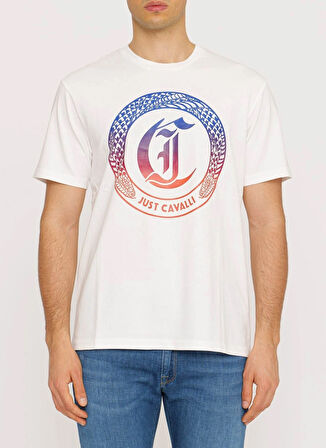 Just Cavalli Bisiklet Yaka Beyaz Erkek T-Shirt 76OAHG04