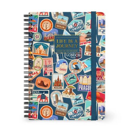 Legami Çizgili Spiral Ciltli Defter - Büyük - Gezi Desenli