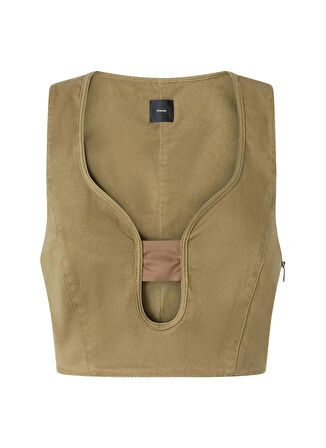 Pinko Kare Yaka Düz Açık Kahve Kadın Bluz 104666