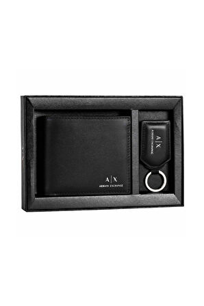 Erkek Yazı Logolu Cüzdan ve Anahtarlık Seti - Siyah | undefined