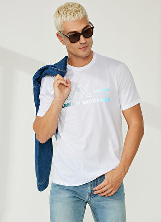 Bisiklet Yaka Baskılı Beyaz Erkek T-Shirt 3RZTJA 1100-WHITE